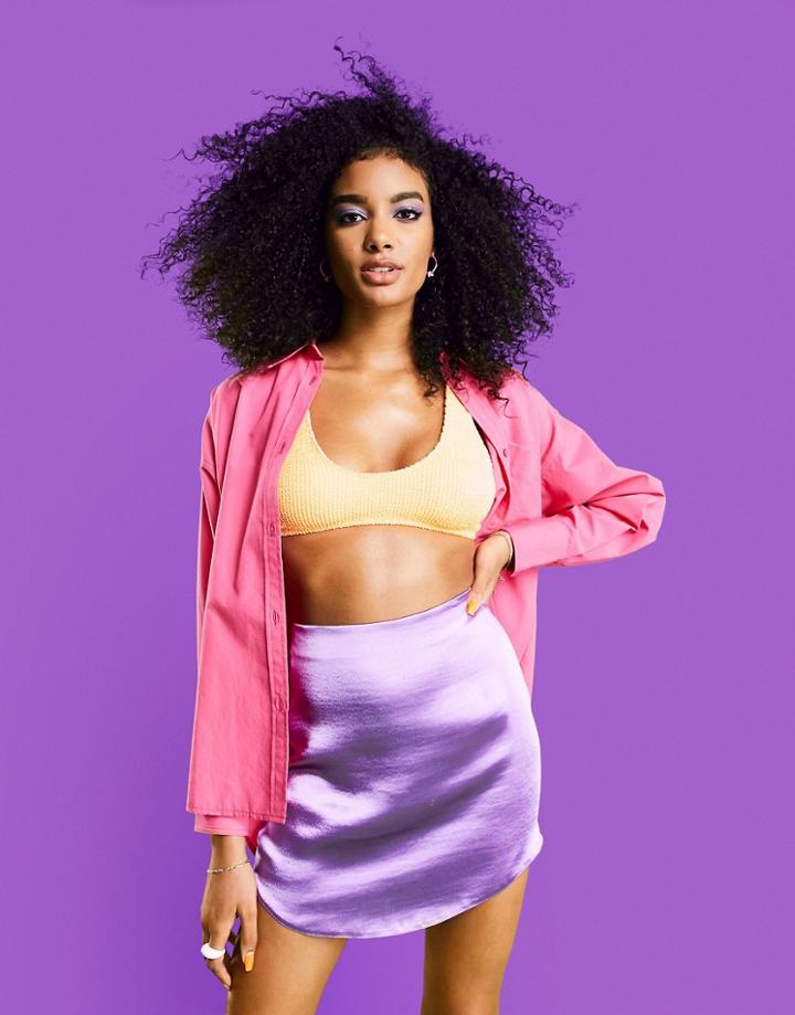 Asos Design High Shine Satin Mini Skirt With Curved Hem In Purple