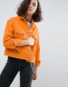 Asos Denim Jacket In Orange With Contrast Stitch - Orange