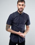Farah Fowey Short Sleeve Shirt Broken Check Slim Fit Buttondown In Navy - Navy