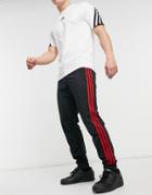 Adidas Originals 3-stripes Firebird Sweatpants In Black And Red