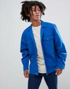 Asos Design Oversized Worker Shirt With Revere Collar In Blue - Blue