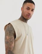 Asos Design Oversized Longline Sleeveless T-shirt In Beige
