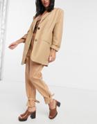 River Island Cinch Cuff High Waisted Faux Leather Pant In Beige