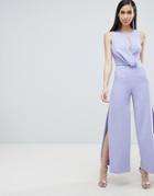 Lavish Alice Draped Asymmetric Wide Leg Jumspuit - Blue
