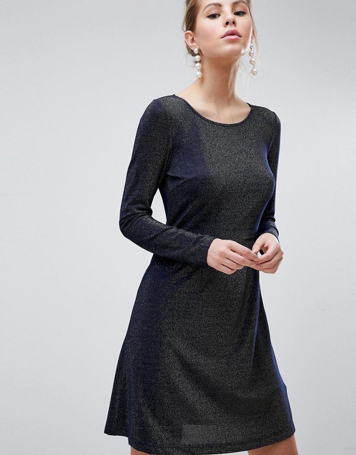 Traffic People Long Sleeve Skater Dress-navy