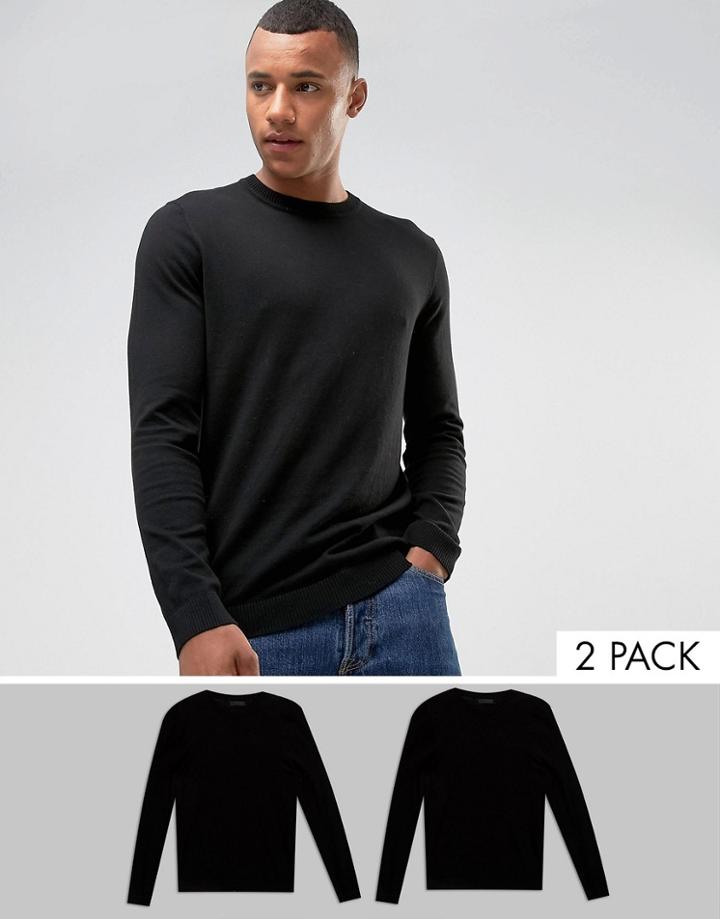 Asos 2 Pack Cotton Sweater In Black Save - Black