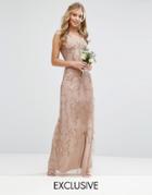 Maya Embroided Maxi Dress With Beading And V Plunge - Brown