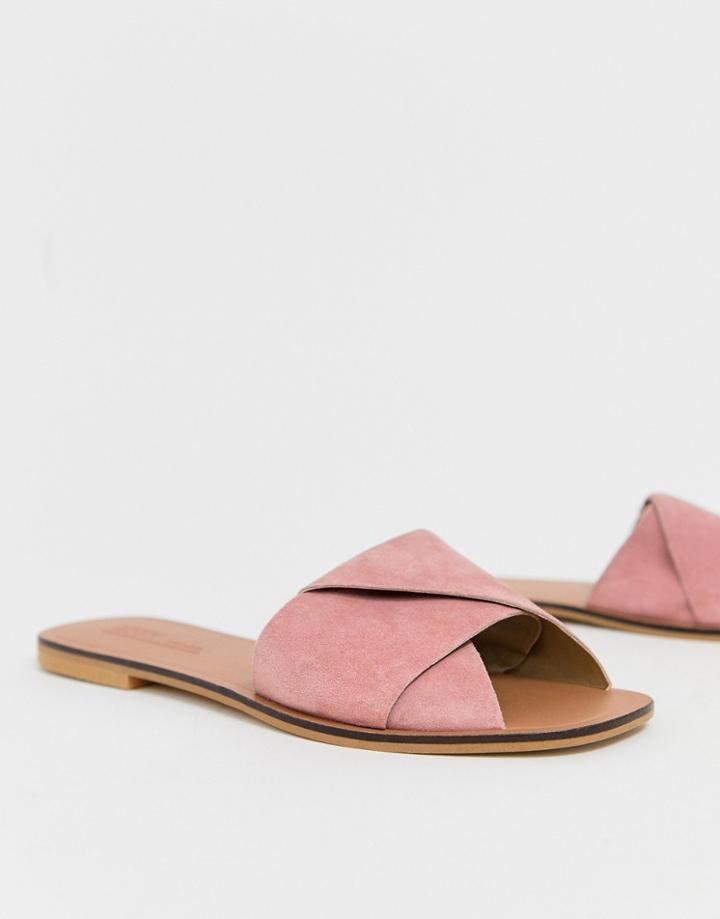 Asos Design Favoured Leather Flat Sandals-pink