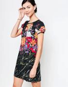 Jasmine A Line Dress In Floral Print - Black Floral