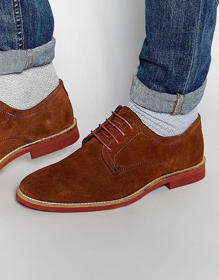 Red Tape Derby Shoes In Brown Suede - Brown