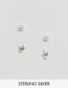 Asos Pack Of 2 Sterling Silver Hand Stud Earrings - Silver