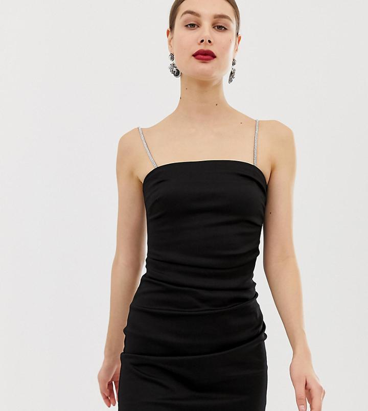 River Island Mini Dress With Rhinestone Straps In Black - Black