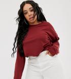 Asos Design Curve Boxy Crop T-shirt With Overlock In Burgundy