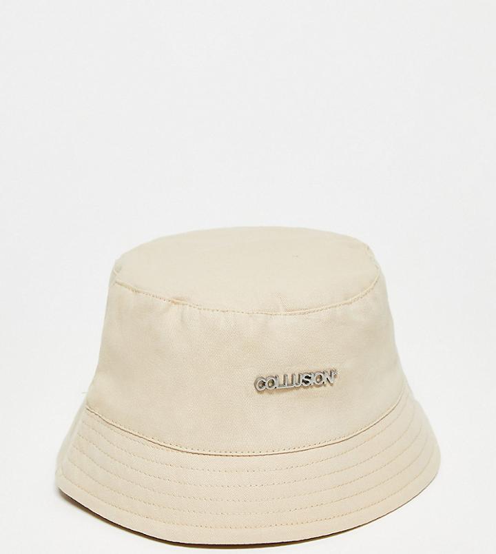 Collusion Unisex Logo Bucket Hat In Stone-neutral