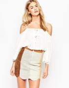 Asos Top With Gypsy Swing And Cold Shoulder In Texture - Cream