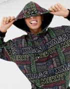 Asos Design Oversized Christmas Hoodie With Text Print In Neon Letters - Black