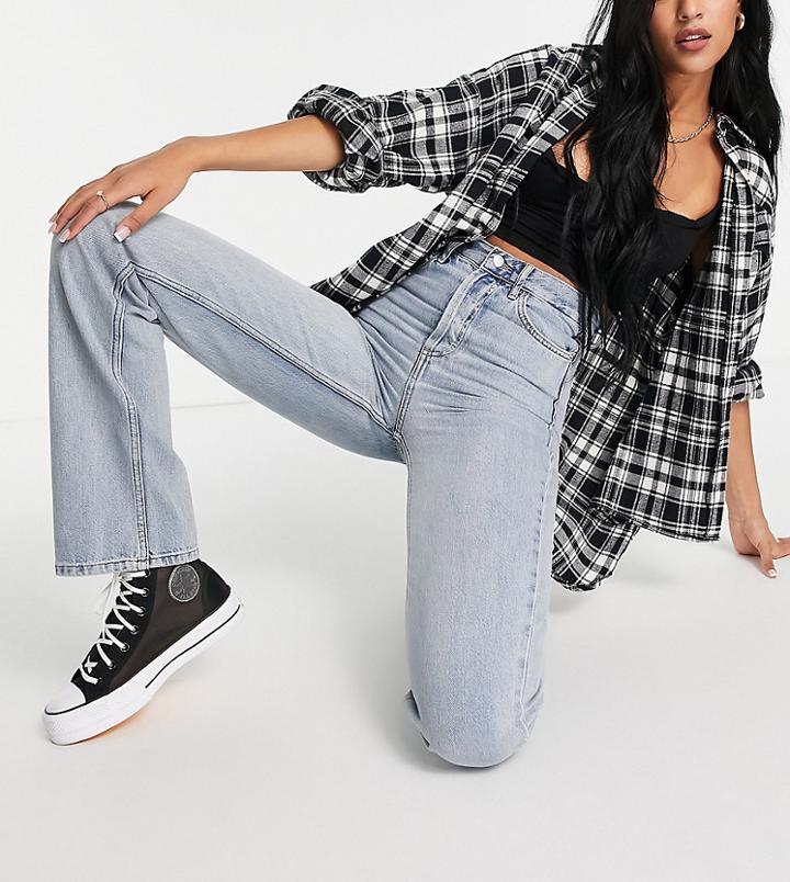 Topshop Tall Kort Bleach Jeans-blues