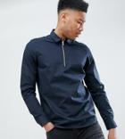 Asos Design Tall Stretch Regular Fit Overhead Half Zip Shirt In Black - Black