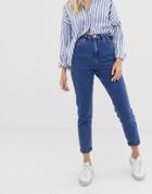 Asos Design Recycled Farleigh High Waist Slim Mom Jeans In Mid Wash Blue - Blue