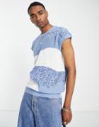 Mennace Mixed Texture Knitted Tank Top In Blue And White