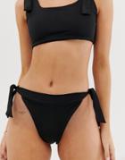 Prettylittlething High Leg Bikini Bottom With Tie Side In Black - Black
