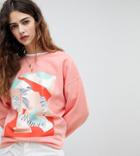 Reclaimed Vintage Inspired Over Dyed Sweat With Graphic Print - Pink