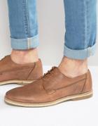 Asos Derby Shoes In Washed Tan Leather With Jute Wrap Sole - Tan