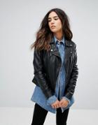 Barney's Originals Leather Quilted Biker Jacket - Black