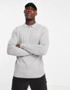 Topman Long Sleeve Zip Knitted Polo In Light Gray-grey