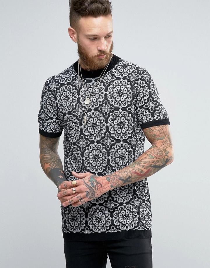 Asos Knitted T-shirt With Pattern Design - Black