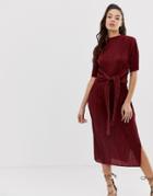 Asos Design Knot Front Plisse Midi Dress - Red