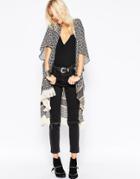 Only Mixed Print Poncho With Fringed Hem - Cloud Dancer