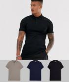 Asos Design 3 Pack Organic Muscle Fit Jersey Polo Save - Multi