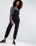 Asos Cord Patch Pocket Overall In Washed Black - Black