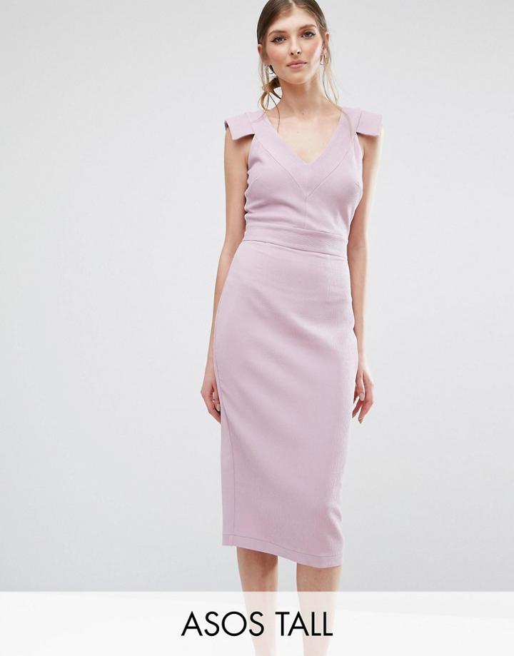 Asos Tall V Front V Back Textured Pencil Dress - Beige