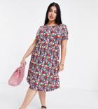 Simply Be Jersey Smock Dress In Pink Floral Print-multi