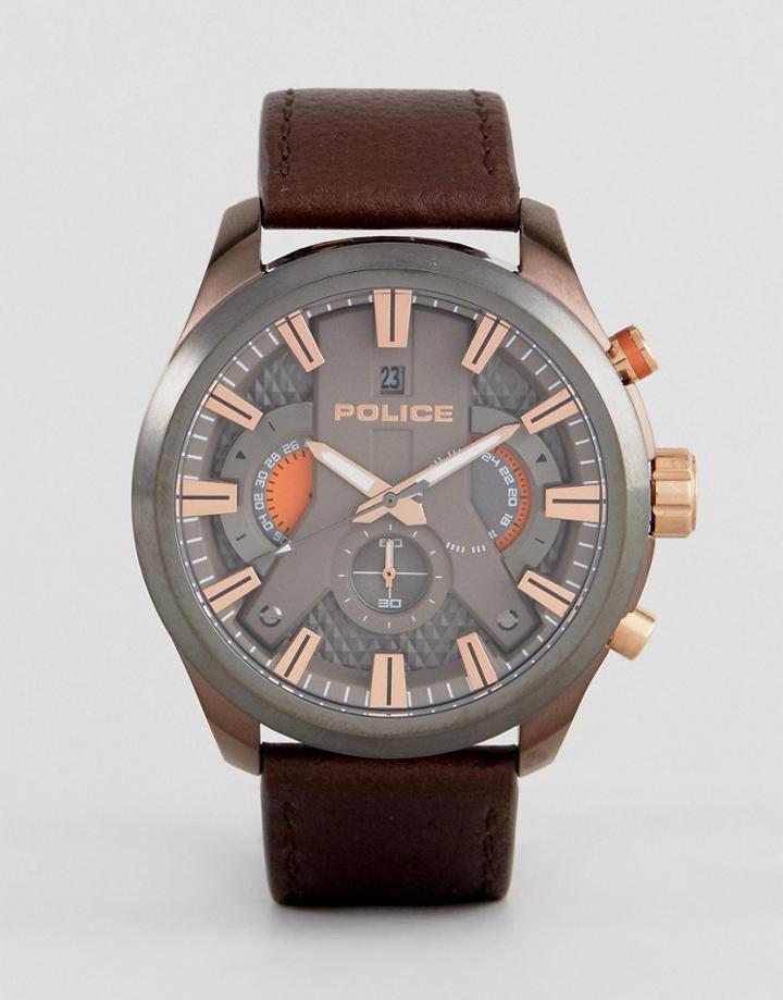 Police Mens Cyclone Watch With Brown Strap - Brown
