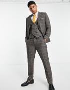 Harry Brown Gray Check Slim Fit Suit Pants-grey