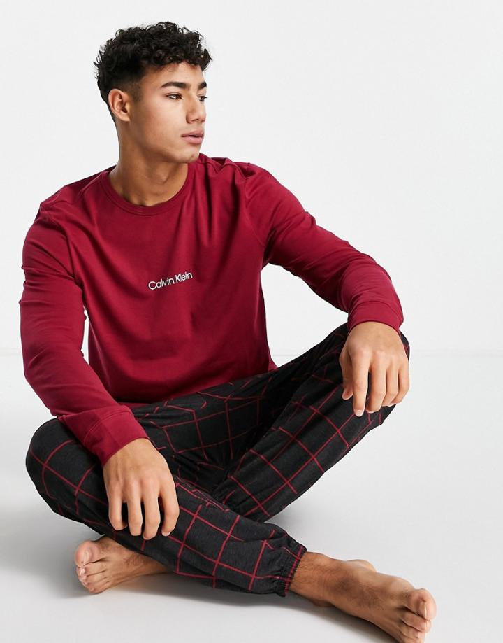 Calvin Klein Sleep Long Sleeve T-shirt And Pant Set-black