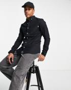 Topman Long Sleeve Stretch Skinny Oxford Shirt In Black