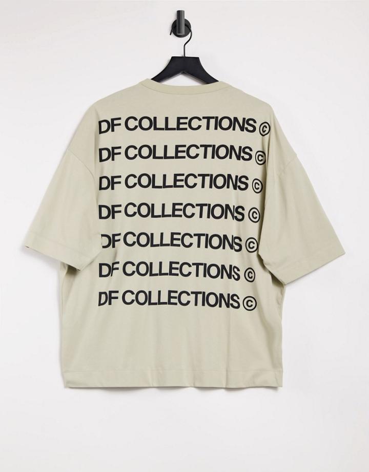 Asos Dark Future Oversized T-shirt In Gray With Front And Back Logo-grey