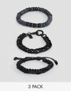 Icon Brand Beaded Bracelets In 3 Pack - Black