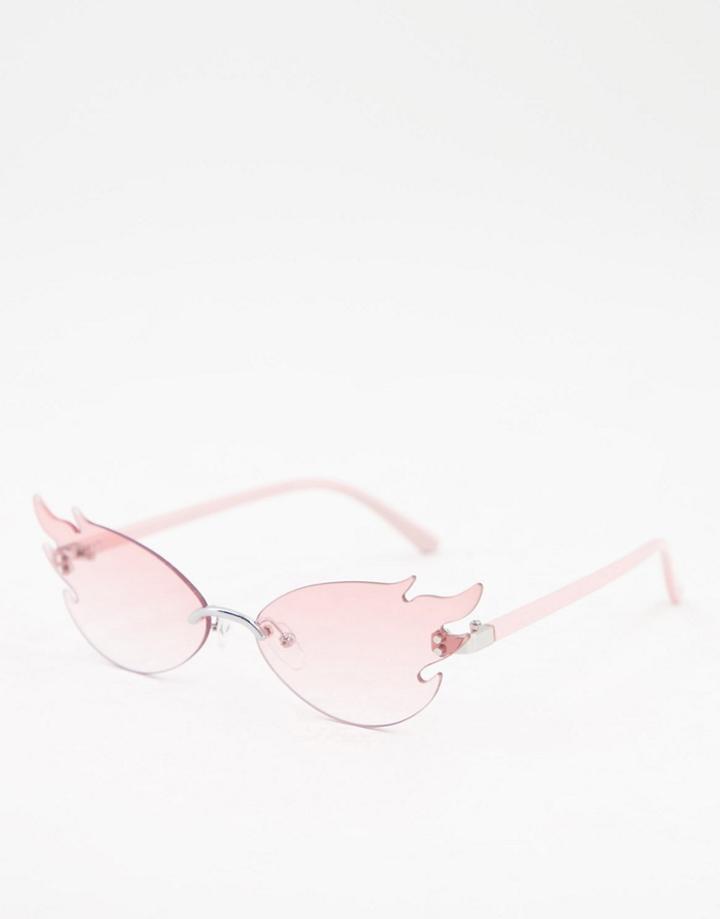 Asos Design Rimless Flame Fashion Glasses In Pink