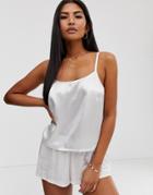 Asos Design Linen Look Pyjama Short With Satin Waist-cream