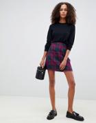 Asos Design Ultimate Tailored A-line Mini Skirt In Purple Check - Multi