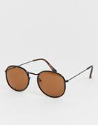 Only & Sons Rounded Sunglasses In Brown - Brown