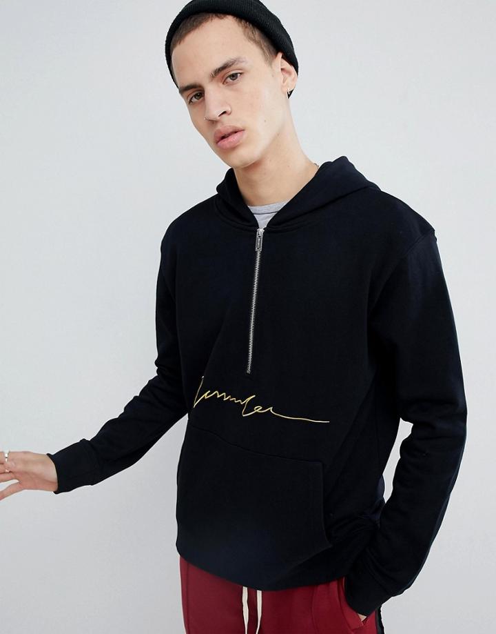 Mennace Signature Logo Half Zip Hoodie - Black