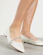 Be Mine Bridal Raey Flat Shoes With Embellishment In Ivory Satin-white