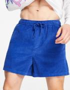 Asos Design Wide Fit Shorts In Bright Blue Cord