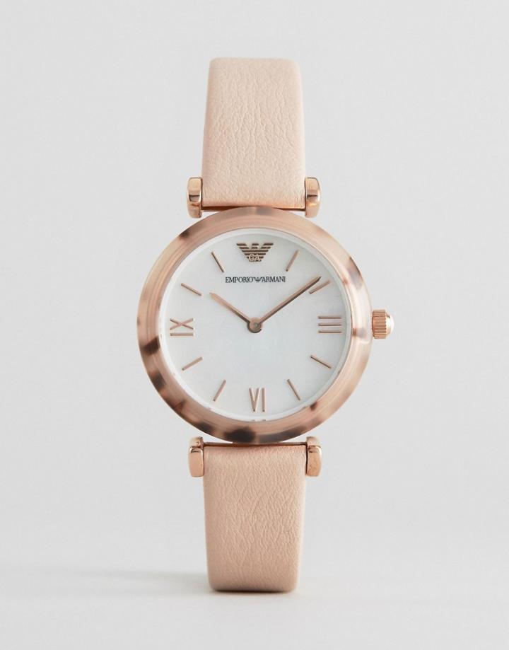 Emporio Armani Pale Pink Leather Gianni T Bar Watch - Gold